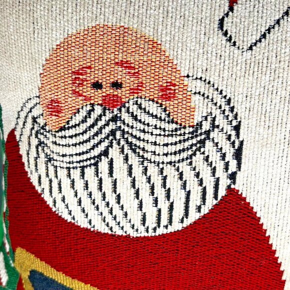 Vintage Christmas Tapestry Pillow Santa Claus Reindeer Antlers Hat 12" square - Picture 2 of 7